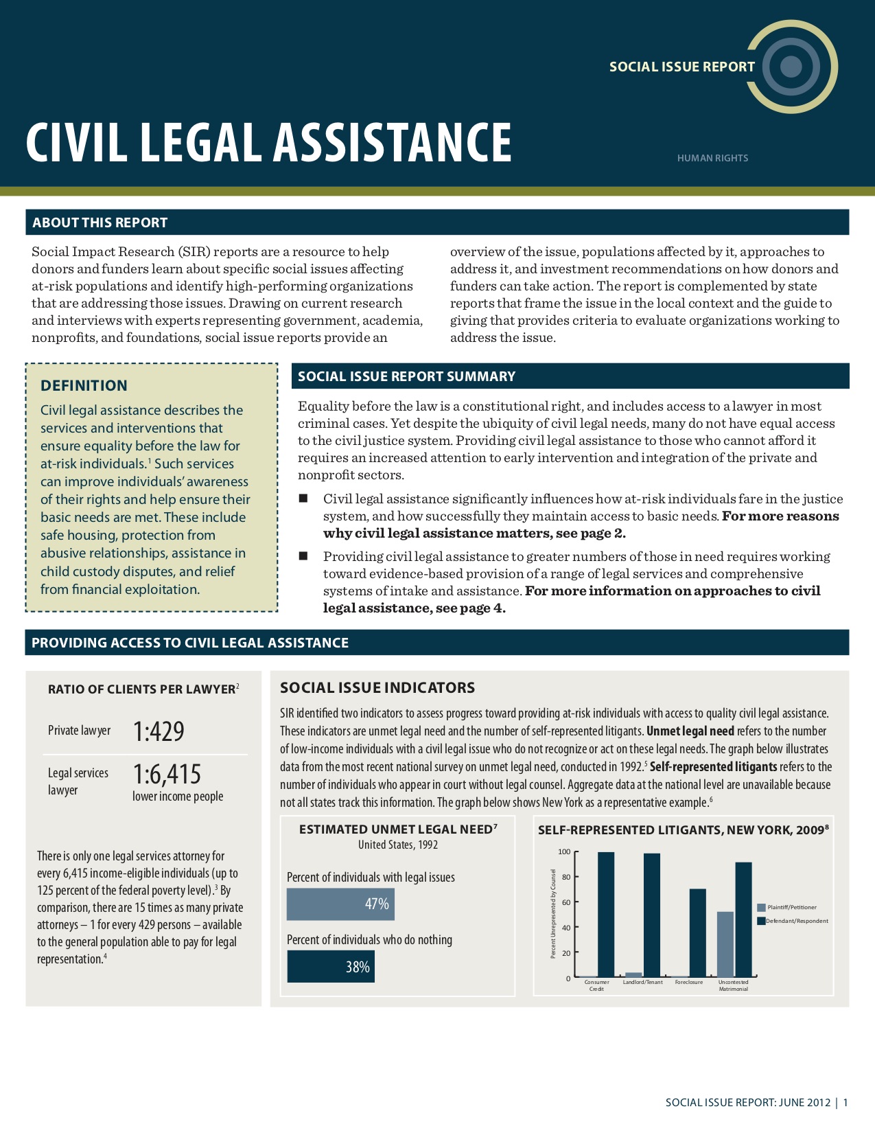 Civil Legal Assistance: Social Issue Report