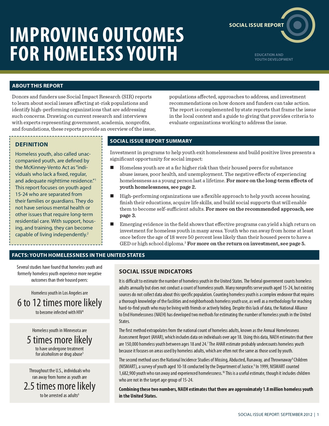 Improving Outcomes for Homeless Youth: Social Issue Report